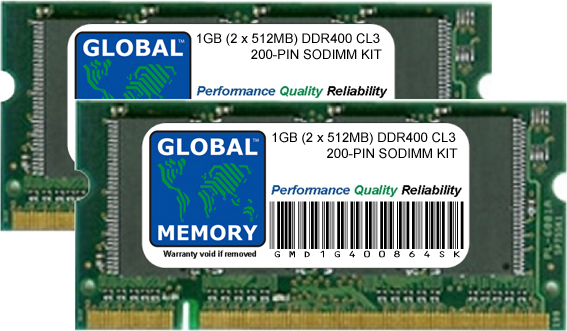 1GB (2 x 512MB) DDR 400MHz PC3200 200-PIN SODIMM MEMORY RAM KIT FOR SAMSUNG LAPTOPS/NOTEBOOKS
